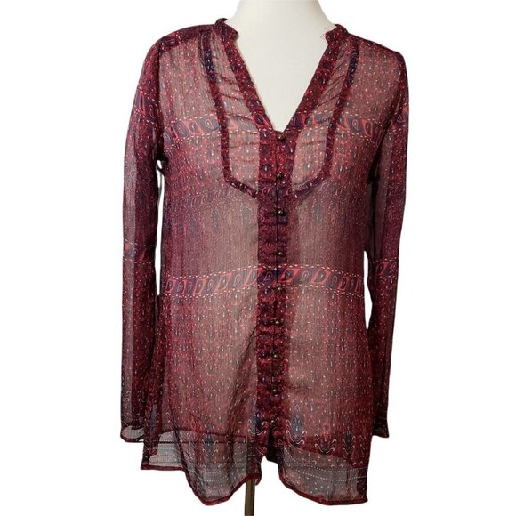 ☀ Converse Womens Red Sheer Floral Pullover Long Sle - Picture 1 of 8